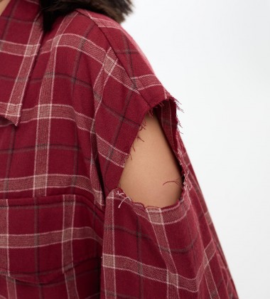 Сорочка в клітинку Shoulder Cut Бордо | Showroom By Nona — зображення 4